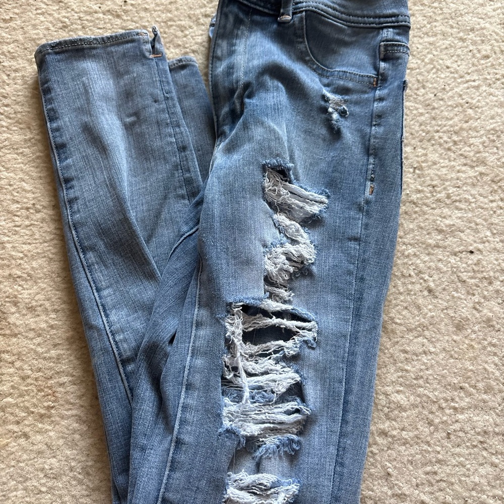 American Eagle Outfitters Ripped Blue Skinny Jeans